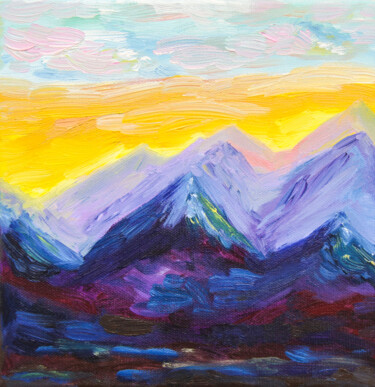 Картина под названием "Sunset in the mount…" - Olga Strogonova, Подлинное произведение искусства, Масло