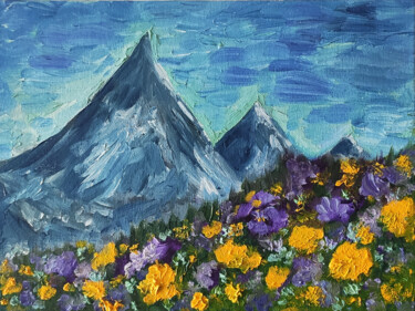 Painting titled "Mountains" by Olga Strogonova, Original Artwork, Oil