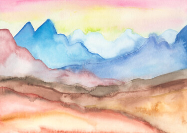 Malerei mit dem Titel "Dreamy mountains" von Olga Strogonova, Original-Kunstwerk, Aquarell