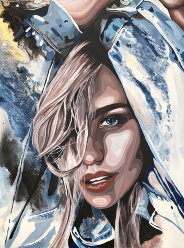 Картина под названием "Water element" - Olga Tiho, Подлинное произведение искусства, Акрил Установлен на Деревянная рама для…