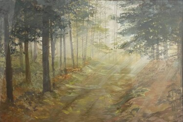 Painting titled "The first spring fo…" by Olga Tkachuk, Original Artwork, Gouache Mounted on Glass