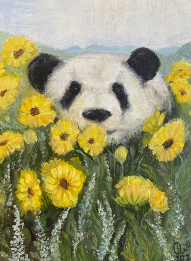 Peinture intitulée "Panda in summer" par Olga Tkachuk, Œuvre d'art originale, Huile