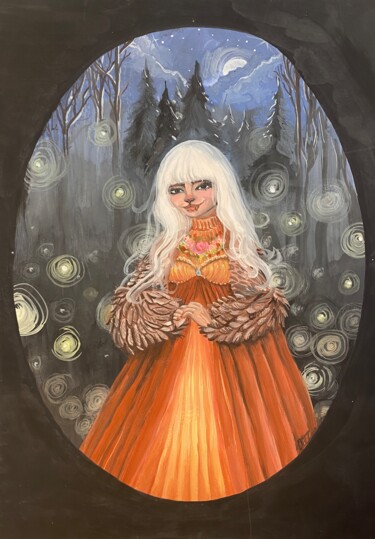 Painting titled "Night witch" by Olga Tkachuk, Original Artwork, Gouache