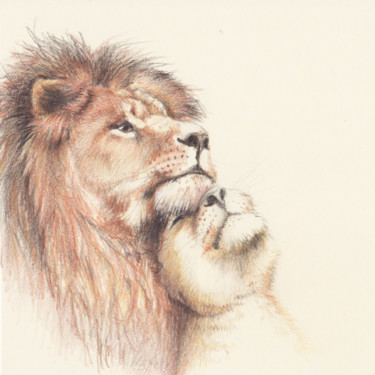 Рисунок под названием "001 Lion and liones…" - Olga Trifonova, Подлинное произведение искусства, Карандаш
