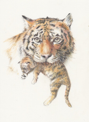 "057 Tiger mother an…" başlıklı Resim Olga Trifonova tarafından, Orijinal sanat, Kalem