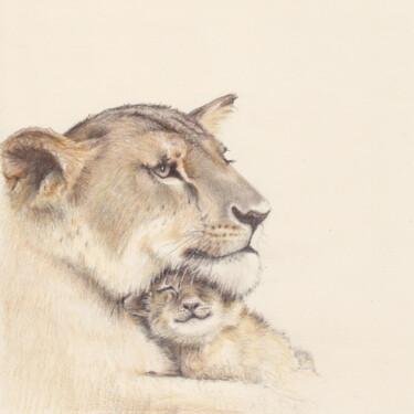 Dessin intitulée "041 Lioness and lio…" par Olga Trifonova, Œuvre d'art originale, Crayon