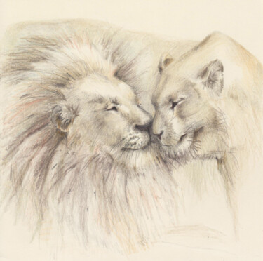 Desenho intitulada "060 Lions" por Olga Trifonova, Obras de arte originais, Lápis