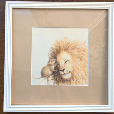 Drawing titled "021 Lion and mouse" by Olga Trifonova, Original Artwork, Pencil