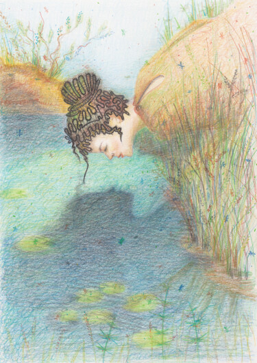 Рисунок под названием "The girl looks into…" - Olga Trifonova, Подлинное произведение искусства, Цветные карандаши