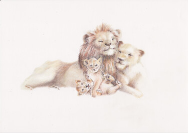 Tekening getiteld "Lions" door Olga Trifonova, Origineel Kunstwerk, Potlood