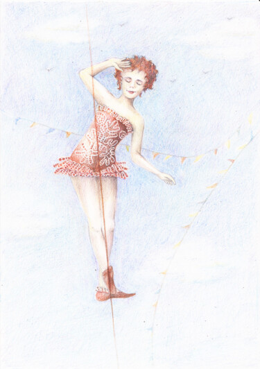 Drawing titled "A girl on rope" by Olga Trifonova, Original Artwork, Pencil