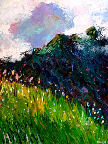 Картина под названием "Valley of Flowers" - Olga Trikolich, Подлинное произведение искусства, Масло Установлен на картон