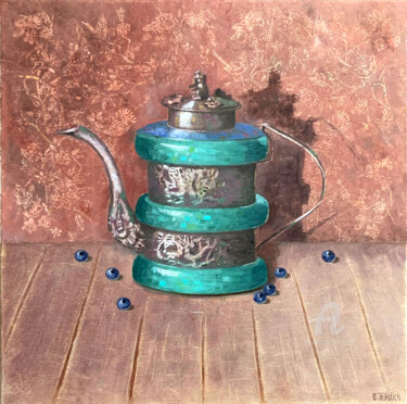 Картина под названием "Jade Teapot" - Olga Trikolich, Подлинное произведение искусства, Масло Установлен на Деревянная рама…