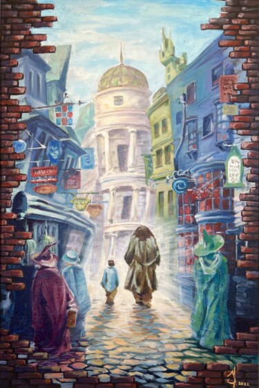 Malarstwo zatytułowany „Harry Potter in Dia…” autorstwa Olga Ukraintseva, Oryginalna praca, Olej Zamontowany na Drewniana ra…