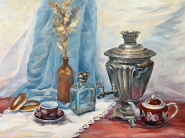 Malarstwo zatytułowany „Samovar” autorstwa Olga Ukraintseva, Oryginalna praca, Olej