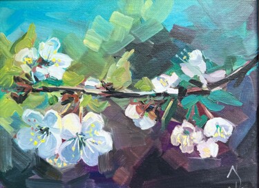 Peinture intitulée "Apple Tree Blooming" par Olga Ukraintseva, Œuvre d'art originale, Huile Monté sur Carton