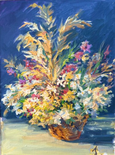 Painting titled "Summer Bouquet" by Olga Ukraintseva, Original Artwork, Oil Mounted on Cardboard