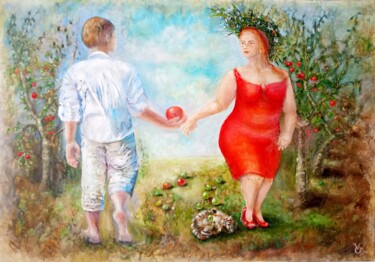 Painting titled "In The Garden of Ed…" by Olga Vedyagina, Original Artwork, Oil