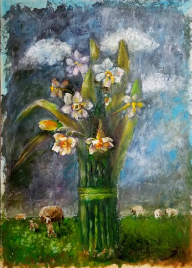 Painting titled "First News Of Sprin…" by Olga Vedyagina, Original Artwork, Oil