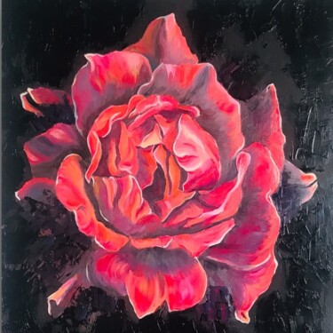 Painting titled "Pink Rose" by Olga Volna, Original Artwork, Oil