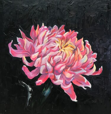Painting titled "Pink Chrysanthemum" by Olga Volna, Original Artwork, Oil