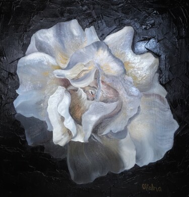 Peinture intitulée "White Rose" par Olga Volna, Œuvre d'art originale, Huile