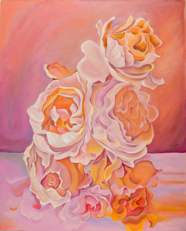 Painting titled "Orange Purple Bouqu…" by Olga Volna, Original Artwork, Oil