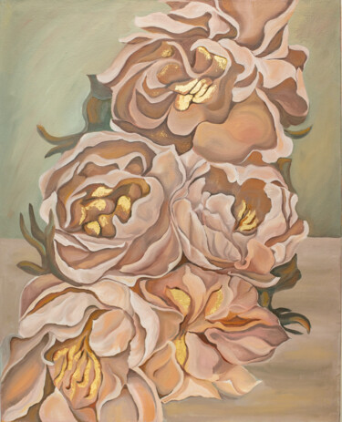 Schilderij getiteld "Gray Roses" door Olga Volna, Origineel Kunstwerk, Olie