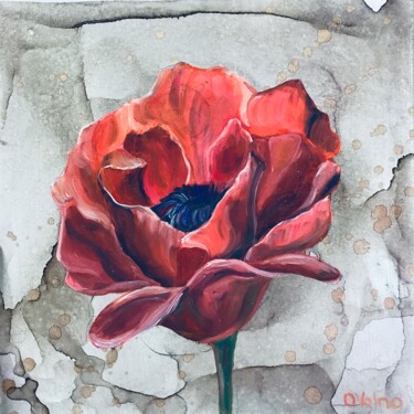 Painting titled "Scarlet Tulip" by Olga Volna, Original Artwork, Oil