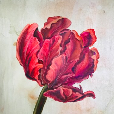 Painting titled "Magenta Tulip" by Olga Volna, Original Artwork, Oil