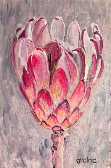Painting titled "Silver Protea" by Olga Volna, Original Artwork, Oil