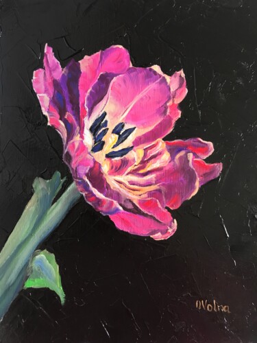 Painting titled "Lilac Tulip" by Olga Volna, Original Artwork, Oil