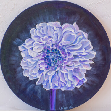 Peinture intitulée "Round Blue Flower" par Olga Volna, Œuvre d'art originale, Huile