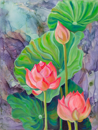 「Lotuses」というタイトルの絵画 Olga Volnaによって, オリジナルのアートワーク, オイル