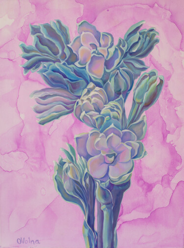 Peinture intitulée "Turquoise Bouquet" par Olga Volna, Œuvre d'art originale, Huile