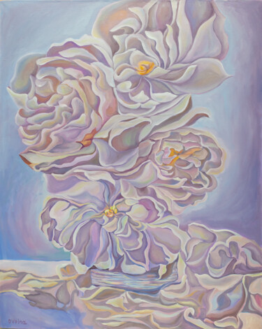 Malerei mit dem Titel "Pearl flowers" von Olga Volna, Original-Kunstwerk, Öl