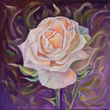 Painting titled "Rose on violet" by Olga Volna, Original Artwork, Oil