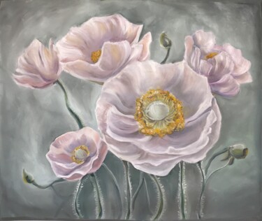 Schilderij getiteld "Silver poppies" door Olga Volna, Origineel Kunstwerk, Olie