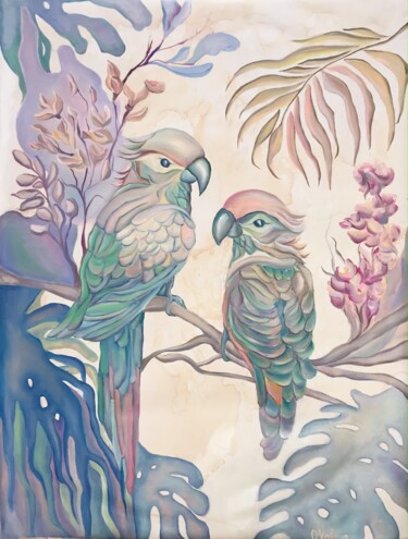 Peinture intitulée "Pastel Parrots" par Olga Volna, Œuvre d'art originale, Huile