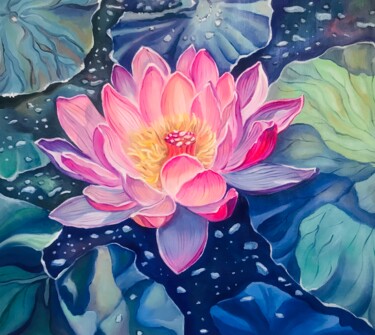 Malerei mit dem Titel "Magic lotuses" von Olga Volna, Original-Kunstwerk, Öl