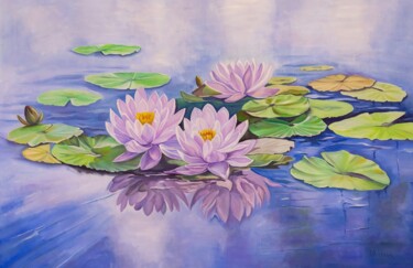 Schilderij getiteld "Lotus Lake" door Olga Volna, Origineel Kunstwerk, Olie