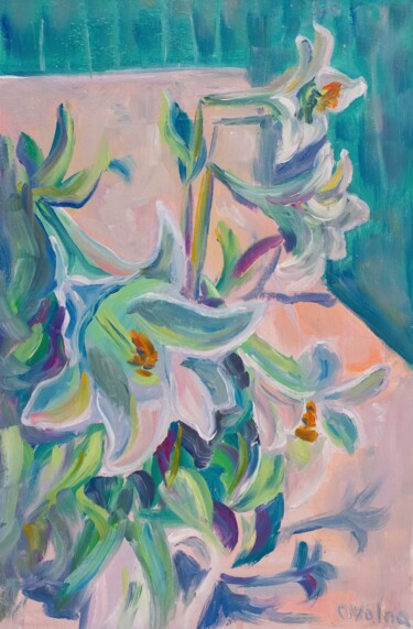 Painting titled "Lilies" by Olga Volna, Original Artwork, Oil