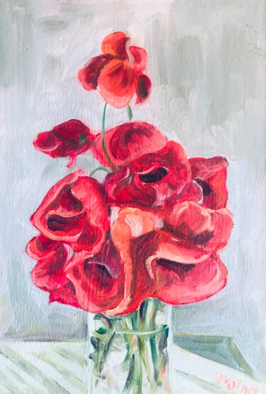 Painting titled "Red poppies" by Olga Volna, Original Artwork, Oil