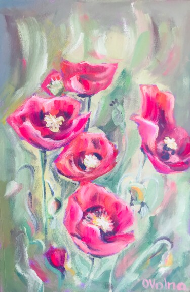 Painting titled "Summer Poppies" by Olga Volna, Original Artwork, Oil