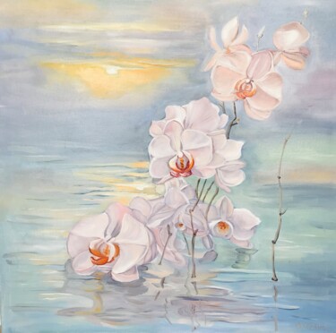 Painting titled "Embracing Sunset Se…" by Olga Volna, Original Artwork, Oil Mounted on Wood Stretcher frame
