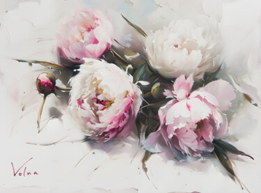 Digital Arts titled "Soft Petals: Peony…" by Olga Volna, Original Artwork, Digital Painting