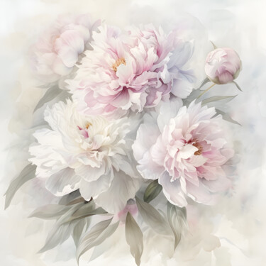 Digital Arts titled "Delicate Blooms: Pe…" by Olga Volna, Original Artwork, Digital Painting