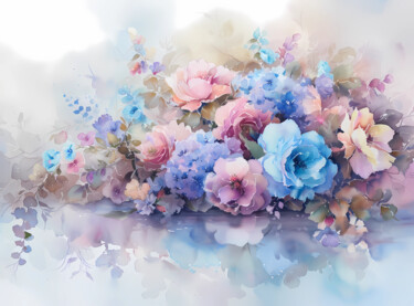 Digital Arts titled "Elegant Floral Fusi…" by Olga Volna, Original Artwork, AI generated image