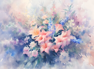 Arte digitale intitolato "Soft Blooms: Waterc…" da Olga Volna, Opera d'arte originale, Pittura digitale