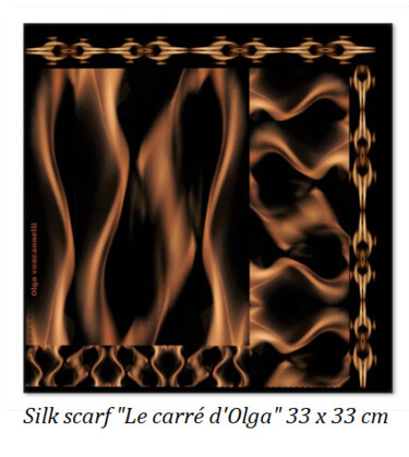 Textielkunst getiteld "Silk scarf  "Le car…" door Olga Voscannelli, Origineel Kunstwerk, Digitaal Schilderwerk
